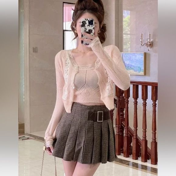 ZARA POINTELLE KNIT CARDIGAN WITH LACE - Picture 6 of 7